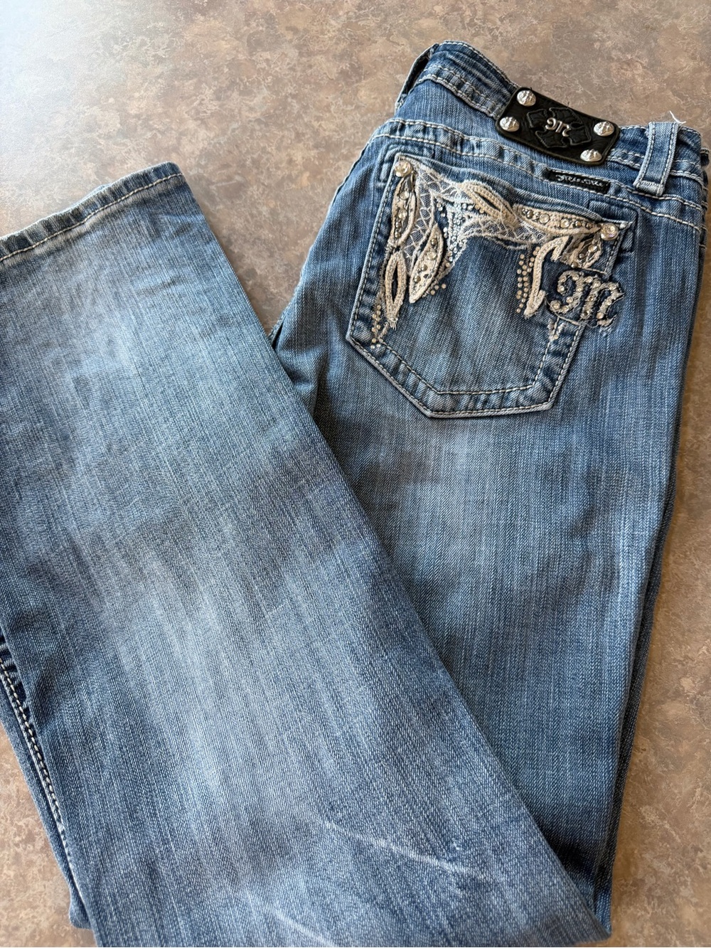 Distressed Blue Embellished Pocket Jeans by MissMe